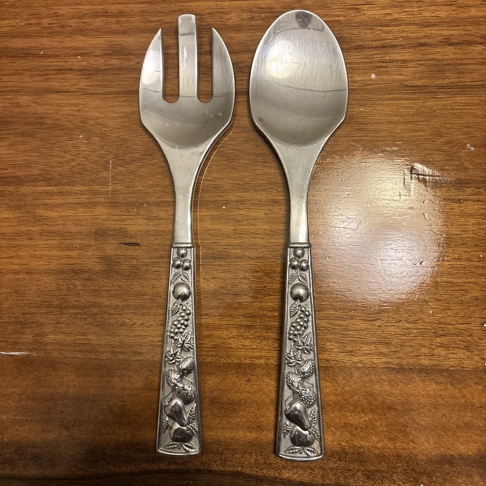 Set Of 2 - Lenox Organic Salad Serving Set Pressed Aluminum 13" - Well Made